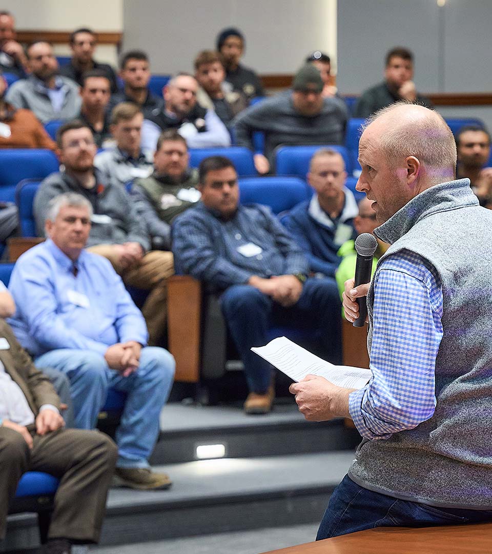 Close up view of safety training speaker during J Fletcher safety training