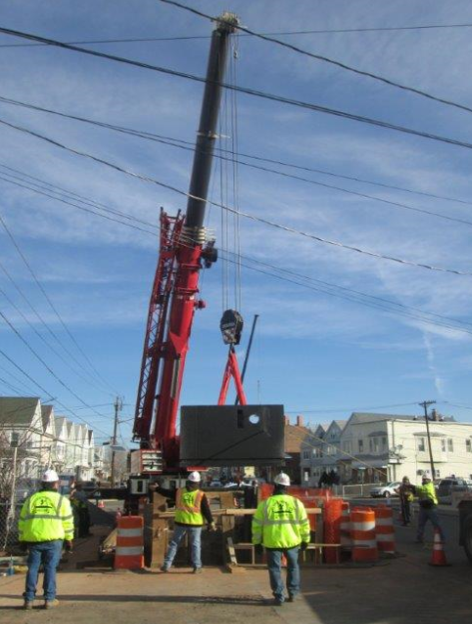 J Fletcher employees at work for Bergen to Linden Corridor (BLC) Newark Bay Crossing via HDD