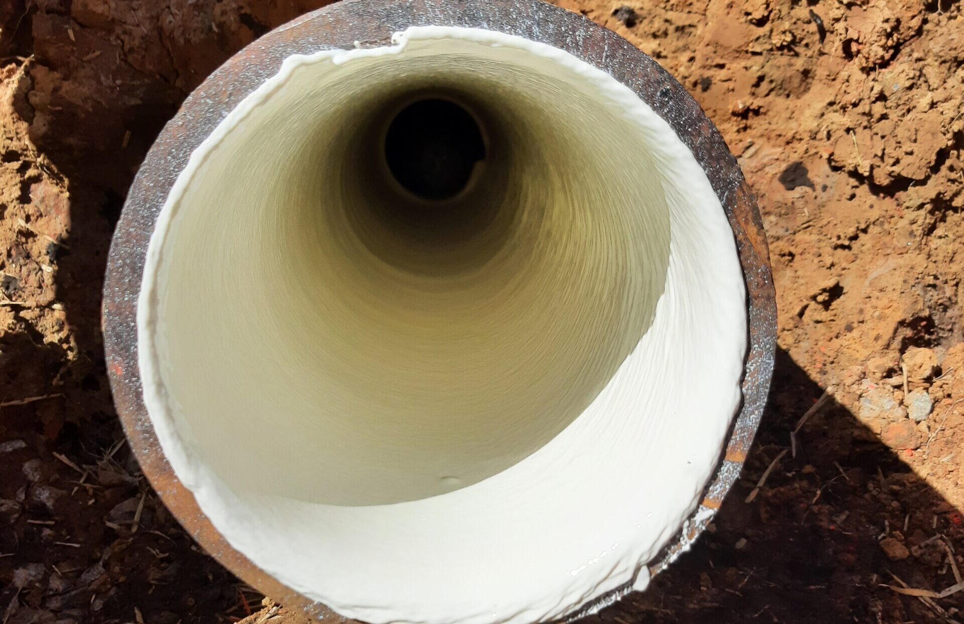 Close up view of sprayed line piped